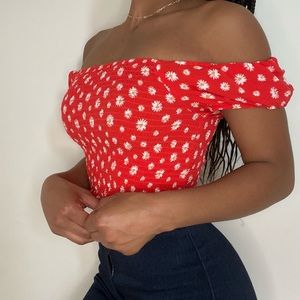 red floral crop top